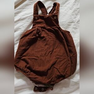 BUHO MINI CHECK ROMPER in brown brick fine corduroy size 24 months